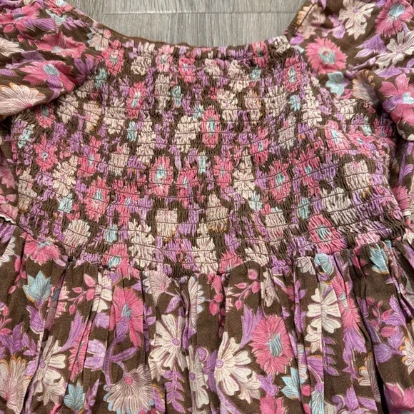 Saltwater Luxe Layla Floral Puff Sleeve Smocked Peasant Mini Dress sz XS Pink - Picture 11 of 11